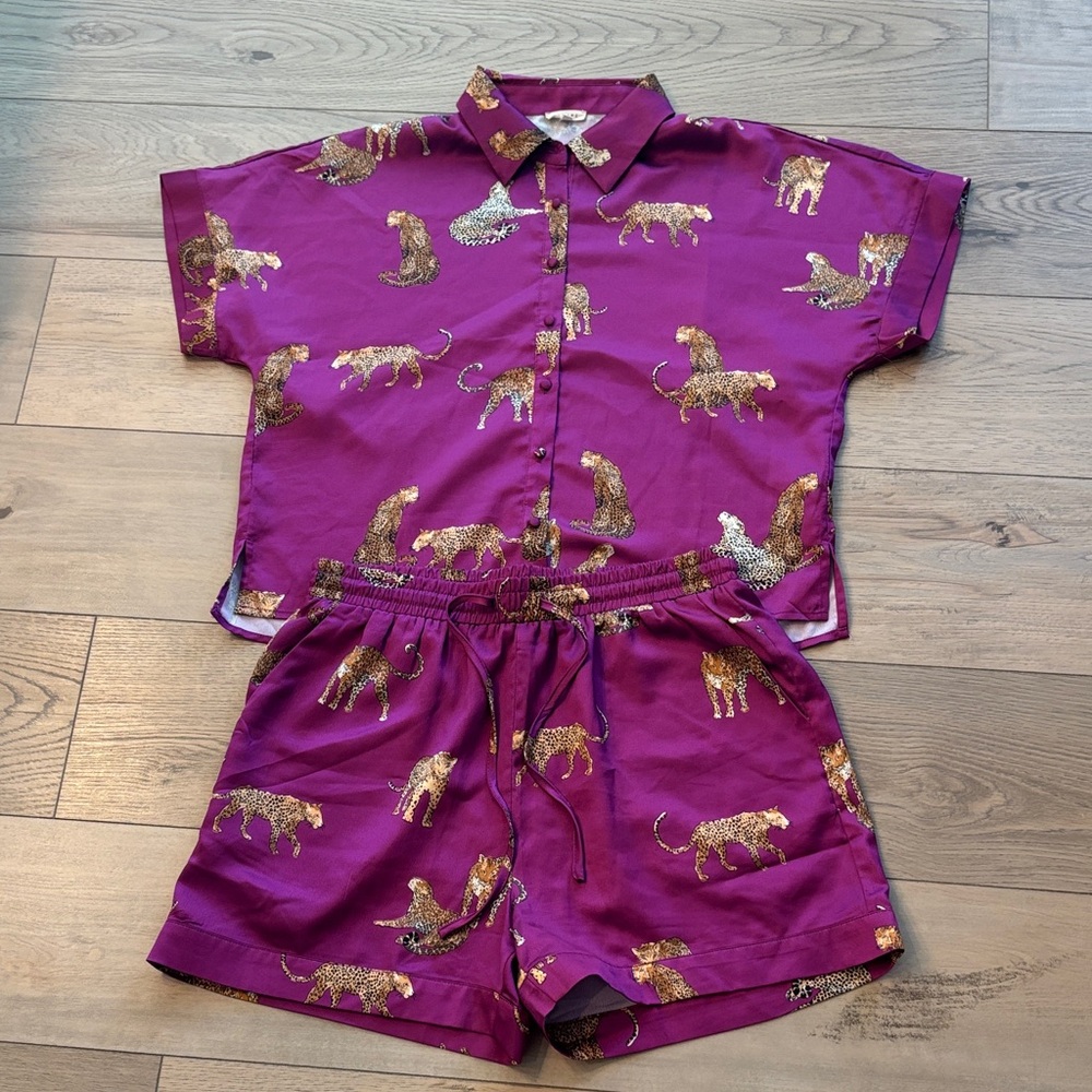 JODIFL Purple Animal Print Pajama Set